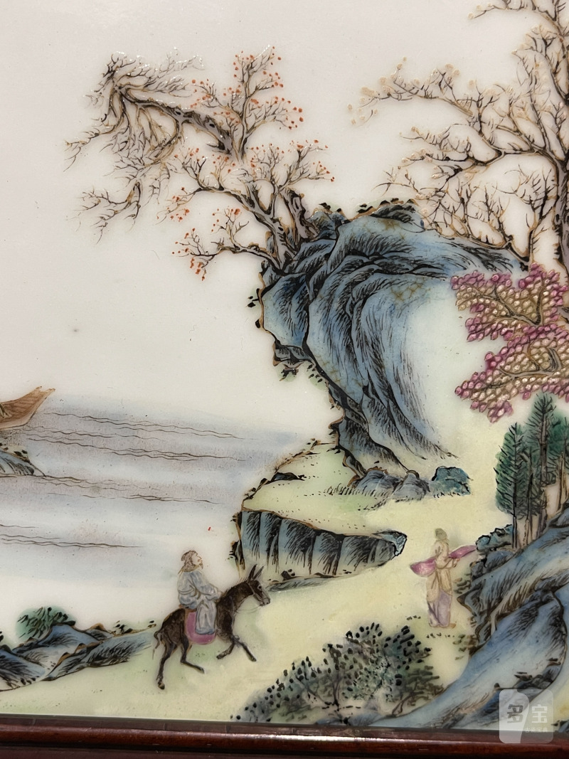 清晚期 粉彩春江待渡图瓷板 - 图9